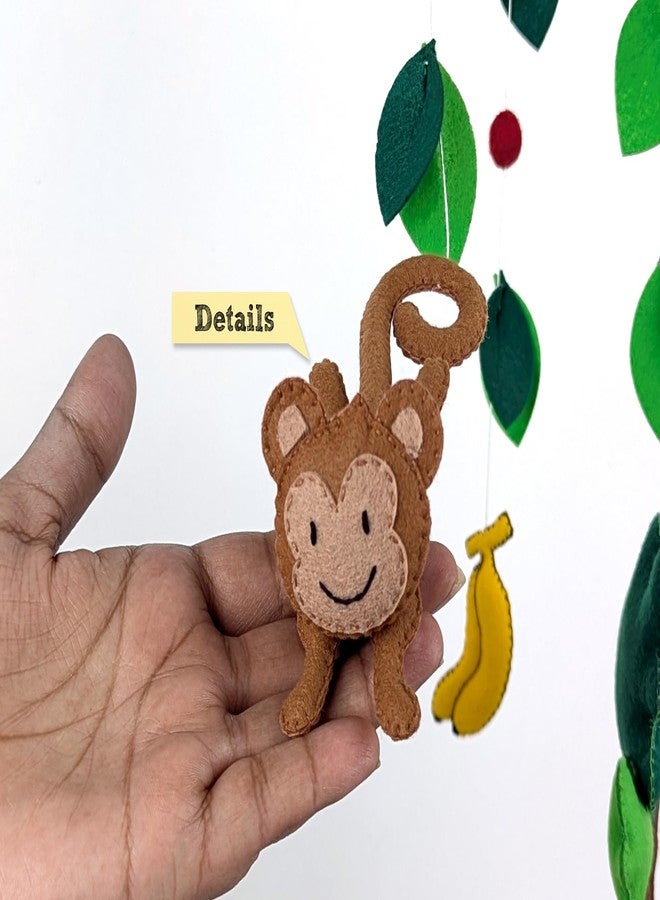 AGD Handmade لعبة معلقة يدوية الصنع على شكل قرد غابة من AGD، ديكور غرفة أطفال مستوحى من حيوانات السفاري، لعبة معلقة على سرير الطفل، قطعة ديكور لغرفة نوم الأطفال، شجرة، موز، طائر، تفاحة - Image 3