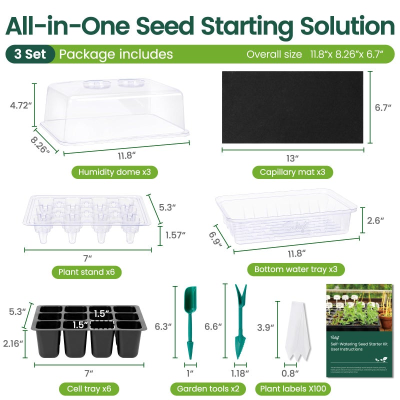 SOLIGT Self Watering Seed Starter Trays with Humidity Domes, Extra Thick Plastic Seed Starter kit for Seed Starting, Plant Germination & Seedling Growing, 3 Pack 72 Cells - Image 5