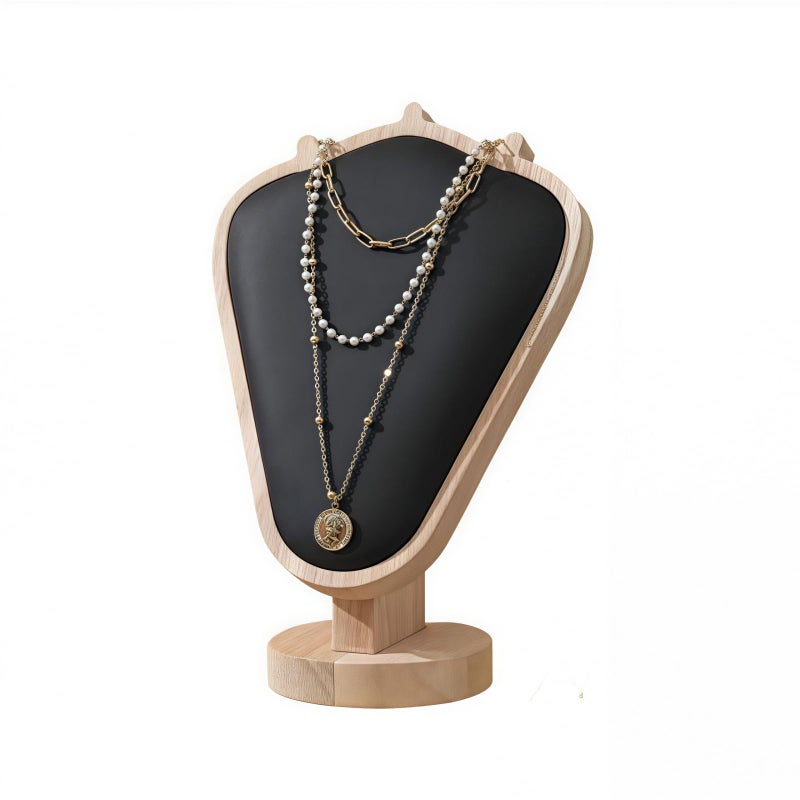 SWTOOL Natural Body Wood Necklace Display Stand with Beige Flannelette Soft Mat Necklace Holder Organizer Desktop Stand for Home Store Dresser-3.3"x5.8"x8.4" - Image 1