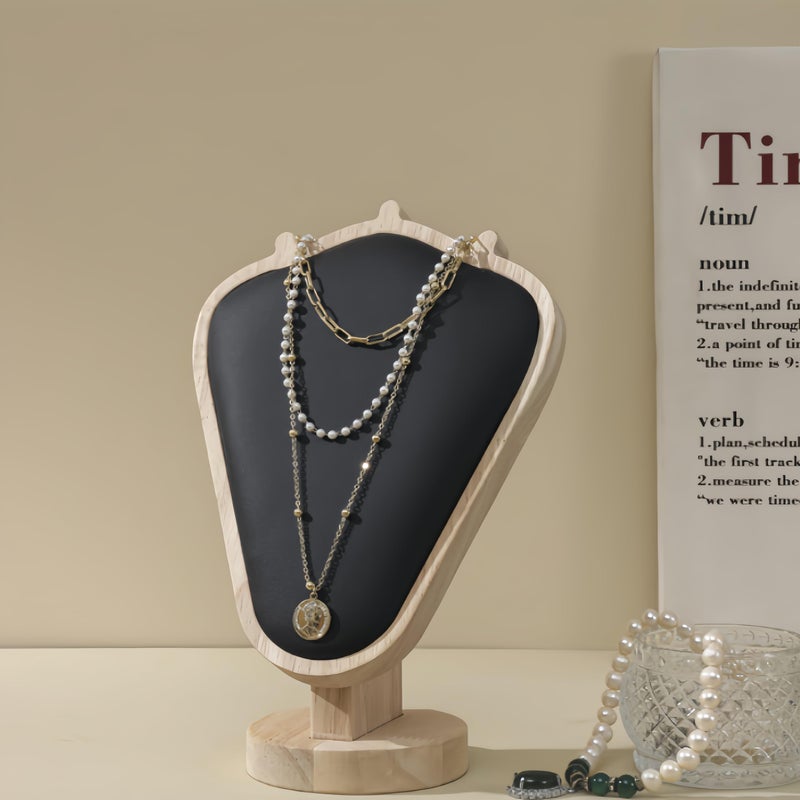 SWTOOL Natural Body Wood Necklace Display Stand with Beige Flannelette Soft Mat Necklace Holder Organizer Desktop Stand for Home Store Dresser-3.3"x5.8"x8.4" - Image 3