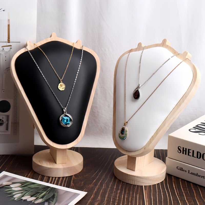 SWTOOL Natural Body Wood Necklace Display Stand with Beige Flannelette Soft Mat Necklace Holder Organizer Desktop Stand for Home Store Dresser-3.3"x5.8"x8.4" - Image 4