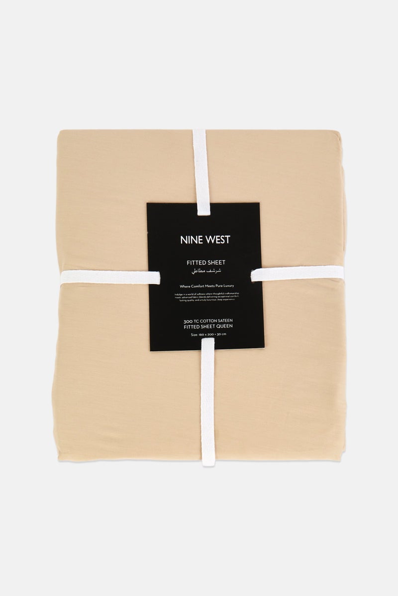 NINE WEST Queen Size Fitted Sheet 160 x 200 cm, Khaki - Image 1