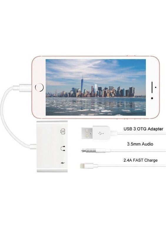 Polhammobile - Polham Lightning 3in1 USB 3.5mm and Lightning Output Duplicator Adapter Camera Keyboard and Headphone Hub Adapter - Image 1
