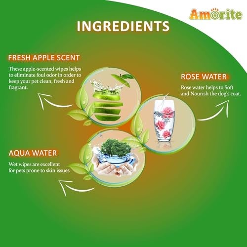 AMORITE Anti-Bacterial 320 Count Pet Wipes with Fresh Apple Scent for Dogs, Puppies & Pets (Pack of 4) Suitable for All Types of Pets' Dry Bathing, Daily Care, Paw Cleaning Wipes - Image 3