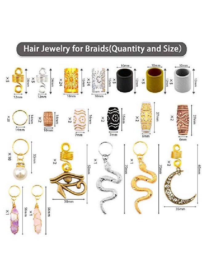 Messen 121Pcs Dreadlocks Jewelry Crystal Wire Wrapped Loc Adornment Imitation Wood Beads Braid Accessories Hair Cuffs Beard Tube Beads Hair Coils Rings Pearl Pendants For Braids Hair Clip Decoration  - Image 3