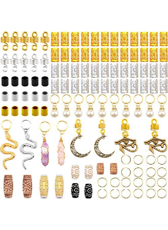 Messen 121Pcs Dreadlocks Jewelry Crystal Wire Wrapped Loc Adornment Imitation Wood Beads Braid Accessories Hair Cuffs Beard Tube Beads Hair Coils Rings Pearl Pendants For Braids Hair Clip Decoration  - Image 4