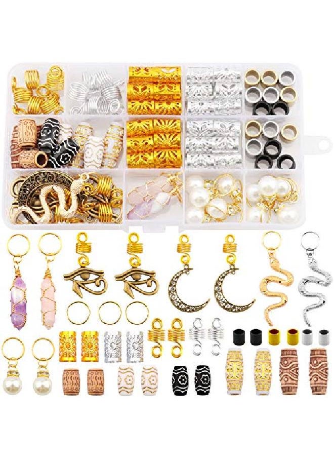 Messen 121Pcs Dreadlocks Jewelry Crystal Wire Wrapped Loc Adornment Imitation Wood Beads Braid Accessories Hair Cuffs Beard Tube Beads Hair Coils Rings Pearl Pendants For Braids Hair Clip Decoration  - Image 1
