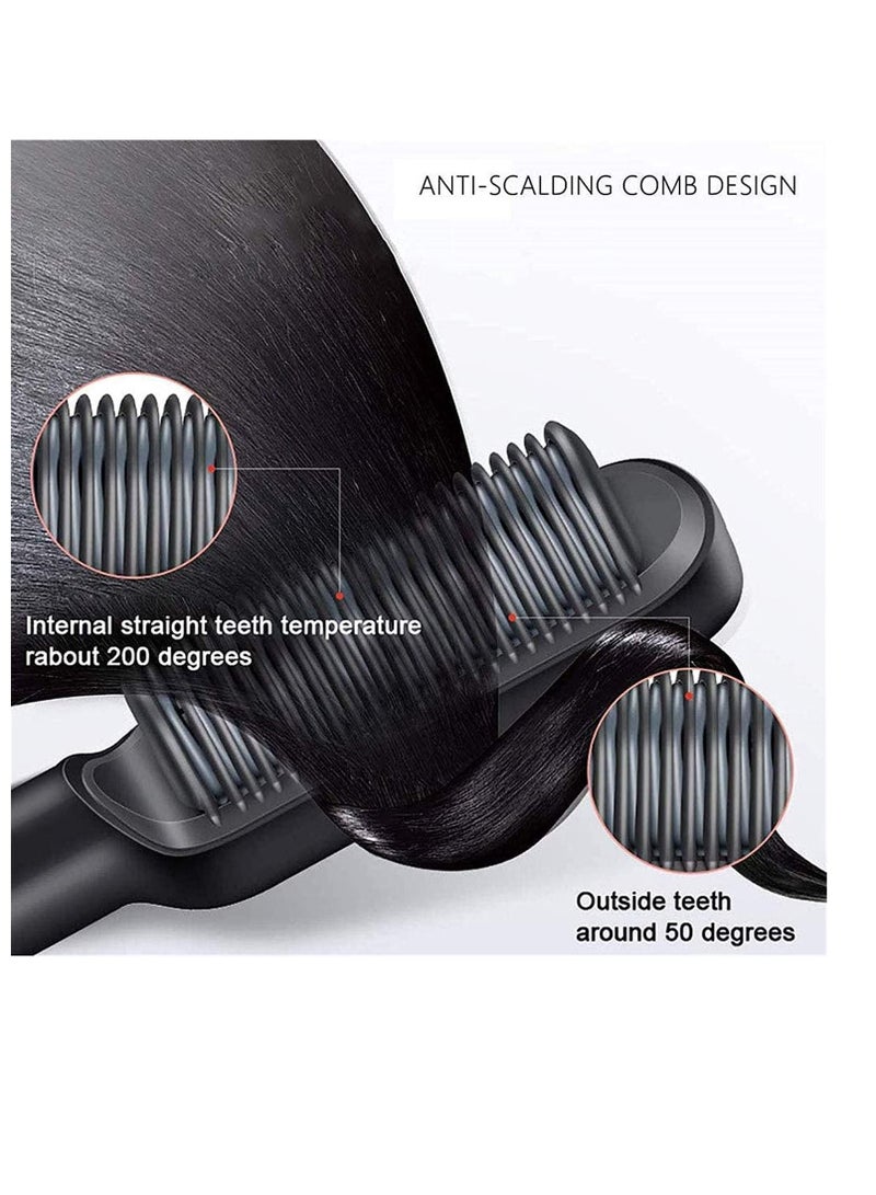 Hair Straightener Brush, 2 in 1 Hair Straightener,Professional Electric Hair Straightener Curler Anion Hair Straightening Comb,for Professional Salon at Home (White) (Black) - Image 2