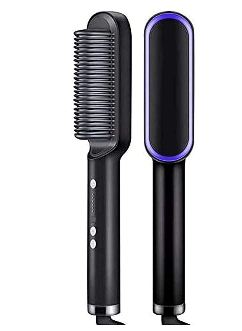 Hair Straightener Brush, 2 in 1 Hair Straightener,Professional Electric Hair Straightener Curler Anion Hair Straightening Comb,for Professional Salon at Home (White) (Black) - Image 1