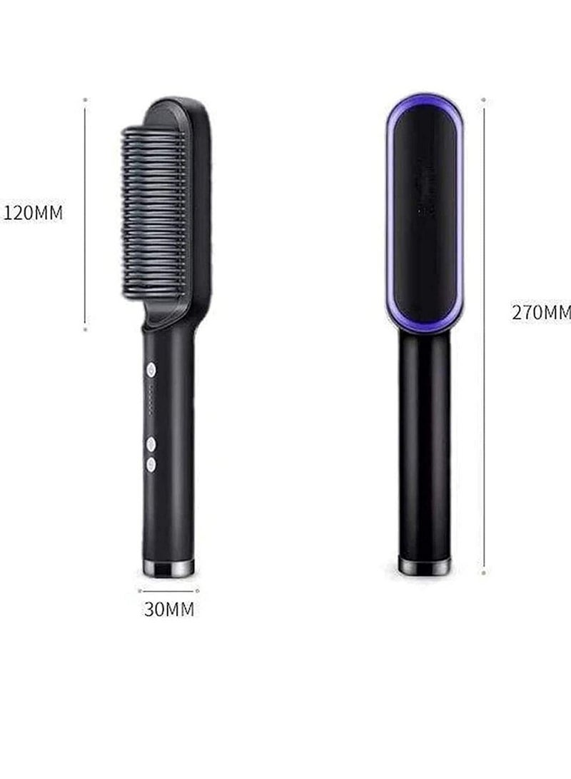 Hair Straightener Brush, 2 in 1 Hair Straightener,Professional Electric Hair Straightener Curler Anion Hair Straightening Comb,for Professional Salon at Home (White) (Black) - Image 3