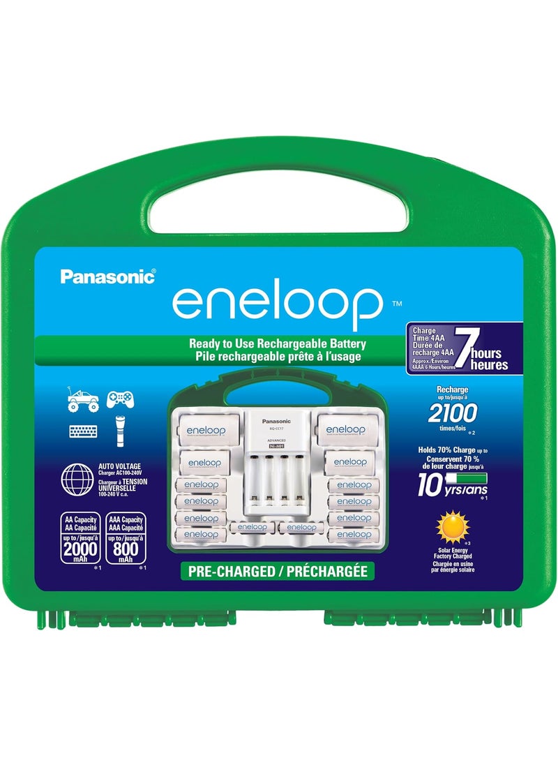 eneloop Panasonic KJ17MCC82A eneloop Power Pack 8AA 2AAA 2 C Adapters 2 D Adapters Advanced Individual Battery Charger and Plastic Storage Case  - Image 1