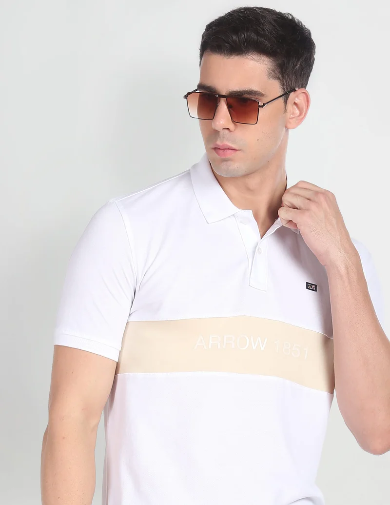 Colour Block Cotton Polo Shirt
