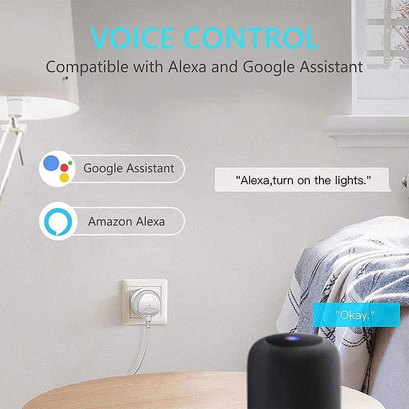 Tichondrius Smart WiFi Plug, Smart Outlet Plug Socket Compatible with Alexa, Mini Socket with Remote Control & Voice with Electricity Statistics Timer Function, No Hub Required (Pack, 4) - Image 3