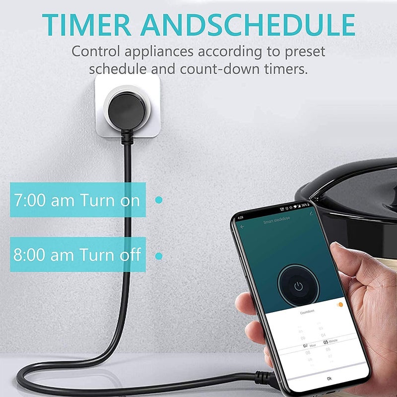 Tichondrius Smart WiFi Plug, Smart Outlet Plug Socket Compatible with Alexa, Mini Socket with Remote Control & Voice with Electricity Statistics Timer Function, No Hub Required (Pack, 4) - Image 4