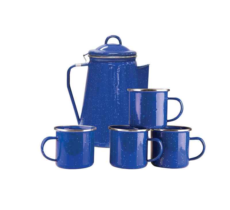 Stansport Enamel Percolator Coffee Pot 4 Mug Set 11230Blue