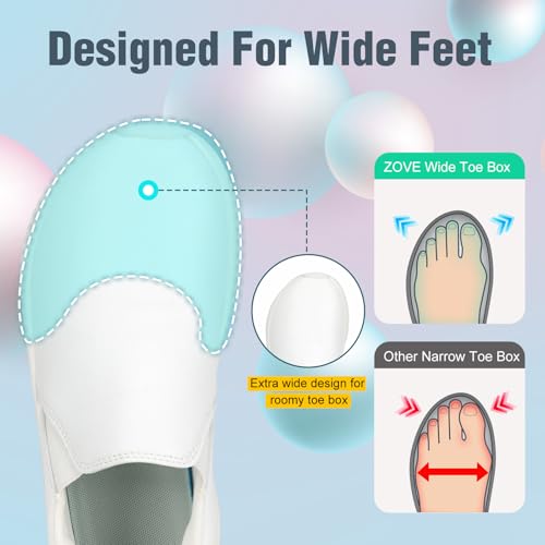 ZOVE Wide Toe Box Shoes Women Wide Width Waterproof Leather Hands Free Nursing Sneakers Ultra Light Extra Wide Walking Sneakers Non-Slip Chef Diabetes Nurse Work Shoes 8816 White 42 - Image 2