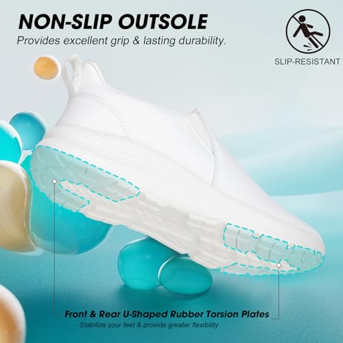 ZOVE Wide Toe Box Shoes Women Wide Width Waterproof Leather Hands Free Nursing Sneakers Ultra Light Extra Wide Walking Sneakers Non-Slip Chef Diabetes Nurse Work Shoes 8816 White 42 - Image 5