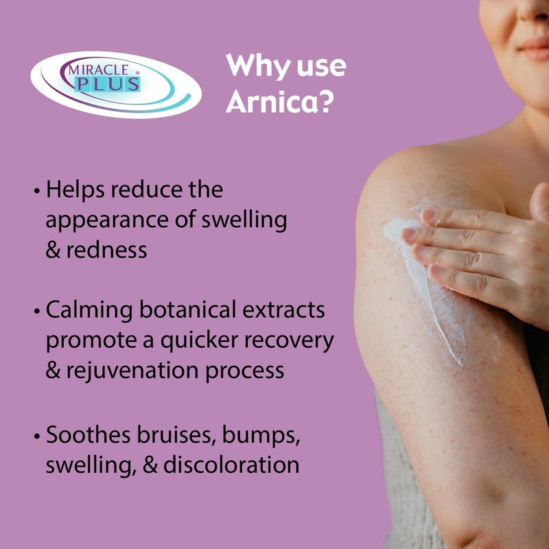Miracle Plus Arnica Cream Bruise Relief Lotion For Bruising And Swelling On Skin | Bruise Cream Extra Strength Vitamin K Cream | Moisturizing Bruise Formula Skin Care Gel W/ Horse Chestnut, 4 Ounce - Image 2