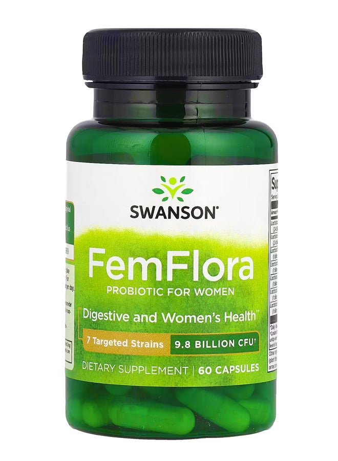 سوانسون FemFlora، بروبيوتيك للنساء، 9.8 مليار وحدة تشكيل مستعمرة، 60 كبسولة