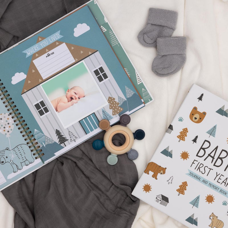 Pondering Pine Keepsake Baby Memory Book for Baby Boy or Girl â€“ Timeless Woodland Baby Journal Scrapbook Photo Album for First 5 Years â€“ Milestone Book to Record Every Event from Birth to Age 5 - Image 4