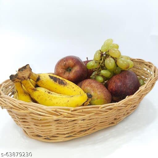 3A Featuretail Multipurpose Cane Basket for Kitchen Use Wood Fruit & Vegetable Basket, Flowers basket, Gift Packing (9InchX6Inch 3pc Set, Oval Shape Cane Basket) - Image 2