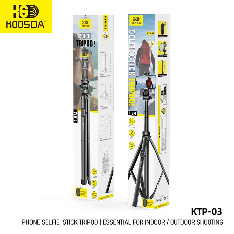 KOOSDA KTP-03 1.8M Selfie Stick Tripod – Reinforced 180CM Extendable Support - Image 4