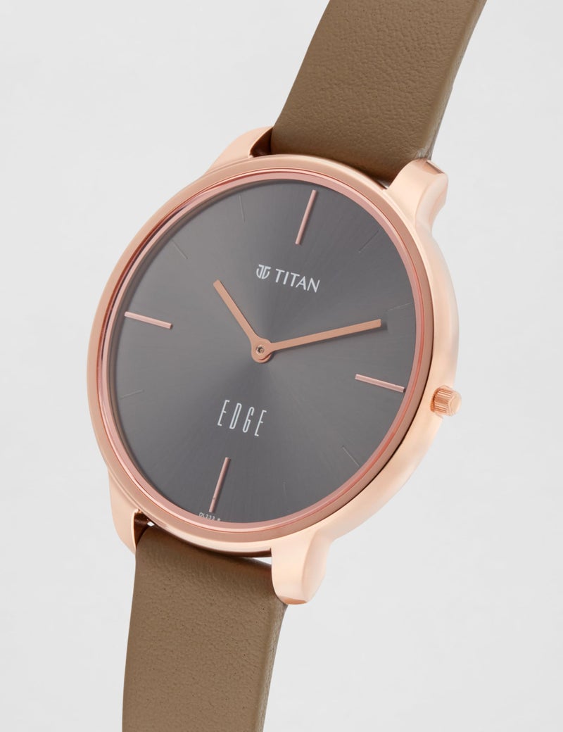 EDGE Titan Quartz Analog Dark Grey Dial Grey Leather Strap Watch for Women - NT2654WL01 - Image 4
