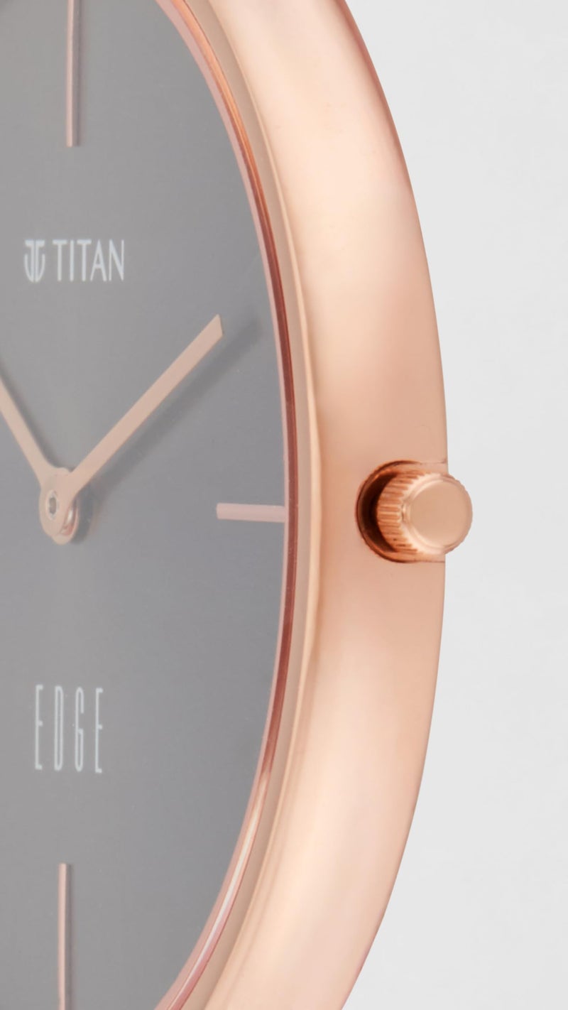 EDGE Titan Quartz Analog Dark Grey Dial Grey Leather Strap Watch for Women - NT2654WL01 - Image 5