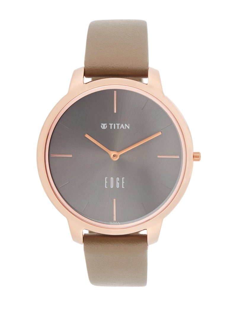 EDGE Titan Quartz Analog Dark Grey Dial Grey Leather Strap Watch for Women - NT2654WL01 - Image 1