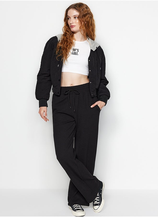 trendyol Black Wide Leg/Wide Leg Corduroy High Waist Knitted Sweatpants TWOAW24EA00027  - Image 1
