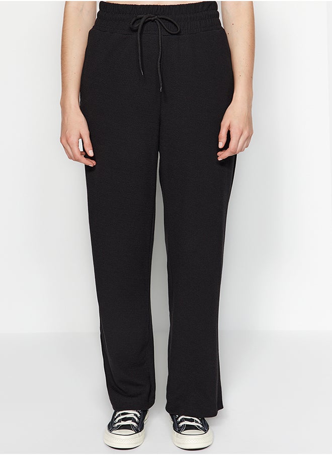 trendyol Black Wide Leg/Wide Leg Corduroy High Waist Knitted Sweatpants TWOAW24EA00027  - Image 4