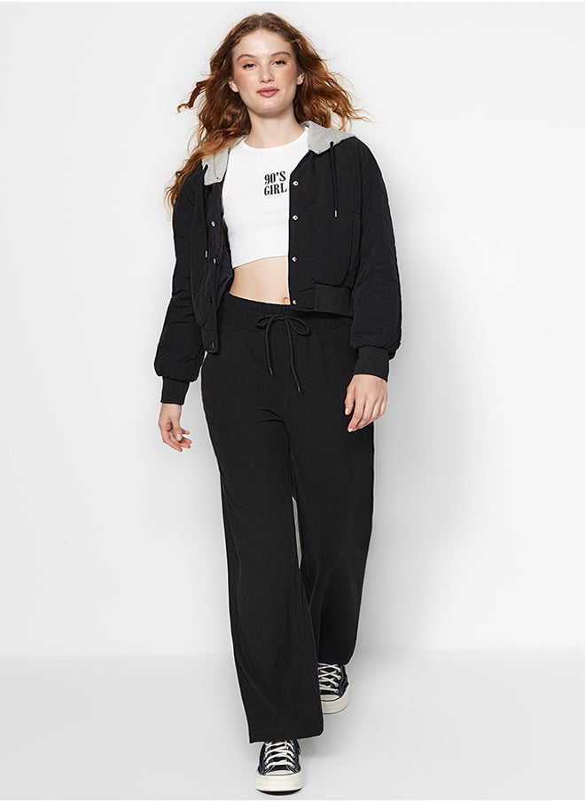 trendyol Black Wide Leg/Wide Leg Corduroy High Waist Knitted Sweatpants TWOAW24EA00027  - Image 3
