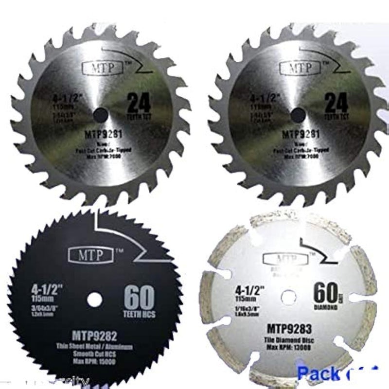 Pack of 4 Assorted Metalwood 412 45 inch Circular Saw Blade for Rockwell Compact Rk3441k Worx WX429L RW9281 RW9282 Rw9283