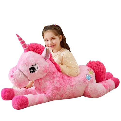 IKASA Giant Unicorn Stuffed Animal Plush Toys Licorne Soft Toy Large Cute Huge Big Size Jumbo Kawaii Fluffy Plushy Fat Oversized PlushieGifts for Kids Girls Pink 43 inches - Image 1
