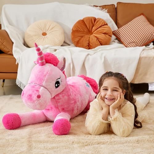 IKASA Giant Unicorn Stuffed Animal Plush Toys Licorne Soft Toy Large Cute Huge Big Size Jumbo Kawaii Fluffy Plushy Fat Oversized PlushieGifts for Kids Girls Pink 43 inches - Image 5