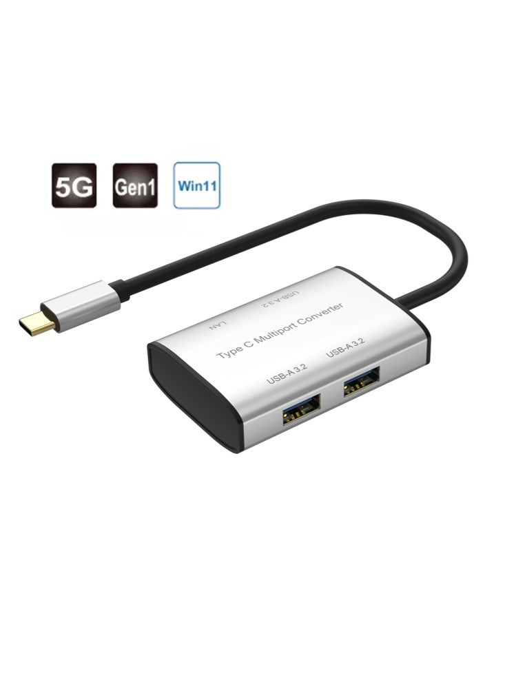 دي سي ام محول دي سي إم 4 في 1 من USB-C إلى 3 منافذ USB 3.2 + منفذ شبكة LAN – موديل TCHUAL-401 - Image 1