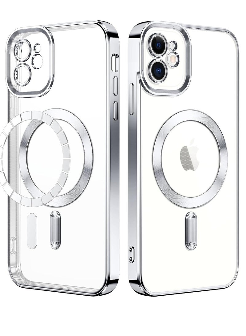 جراب حماية شفاف مغناطيسي متوافق مع ماج سيف لموبايل ايفون 11 / iPhone 11 مضاد للصدمات والخدوش وواقي لعدسة الكاميرا (فضي) من تين تك