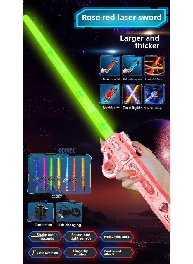 Loquat Cool Retractable Lightsaber Genuine Children's Toy Boy Luminous Sword Two-in-One Silver Light Stick Laser Sword Fluorescent-Color:Rose Gold - 1 Telescopic Sword (8 Colors Transformation + Free Type- - Image 1