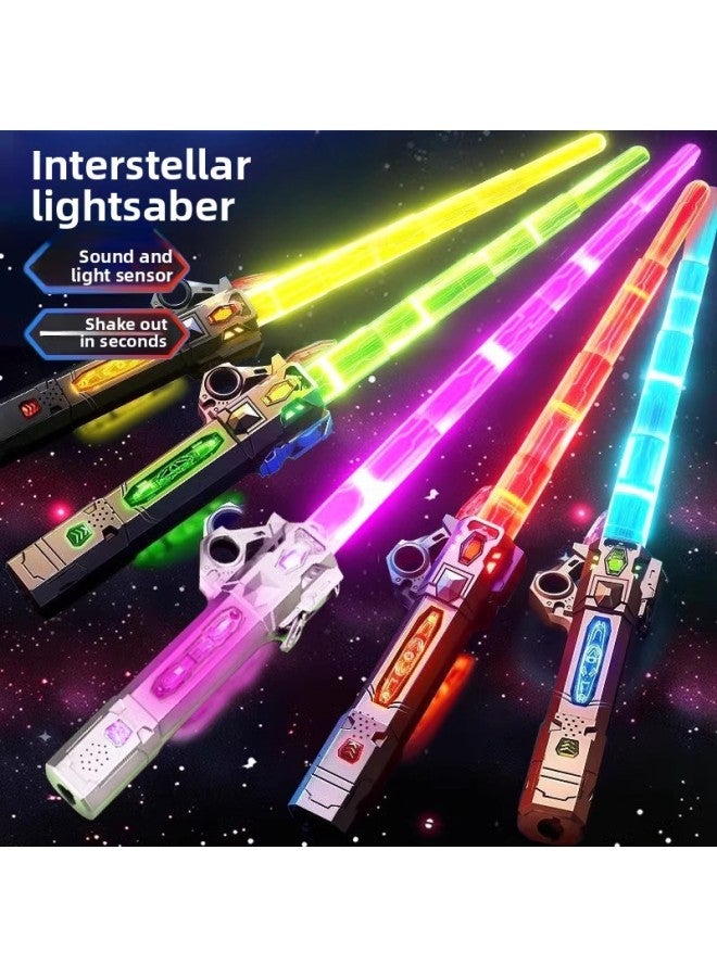 Loquat Cool Retractable Lightsaber Genuine Children's Toy Boy Luminous Sword Two-in-One Silver Light Stick Laser Sword Fluorescent-Color:Rose Gold - 1 Telescopic Sword (8 Colors Transformation + Free Type- - Image 2