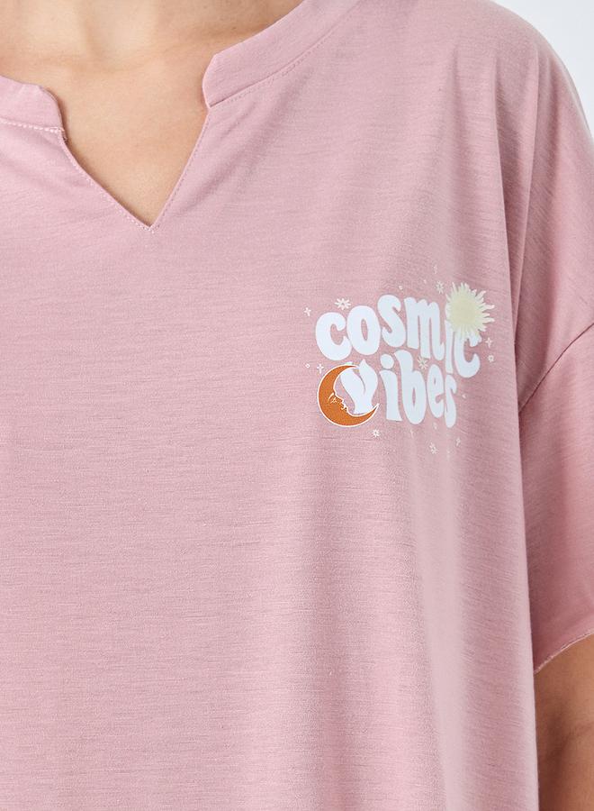 Styli Cosmic Vibes Notch Neck Drop Shoulder Sleep T-Shirt Dress - Image 3