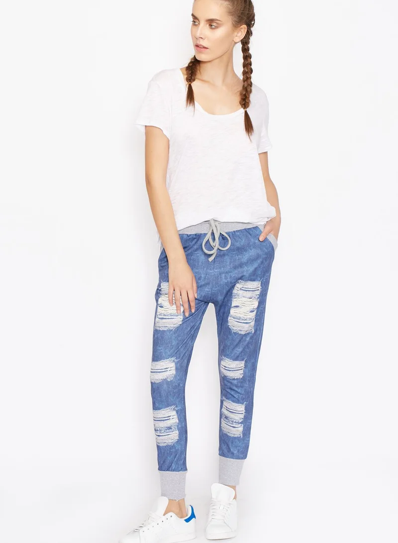 Ginger Ripped Printed Denim Joggers