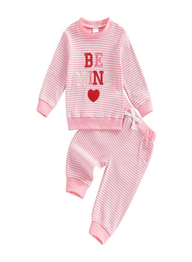 Nyapruwe Toddler Baby Girl Valentines Day Outfits Heart Long Sleeve Sweatshirts Tops Pants Sets Infant Winter Clothes (Pink, 18-24 Months) - Image 1