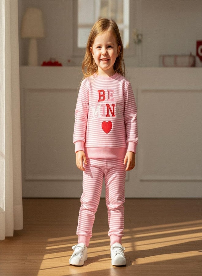 Nyapruwe Toddler Baby Girl Valentines Day Outfits Heart Long Sleeve Sweatshirts Tops Pants Sets Infant Winter Clothes (Pink, 18-24 Months) - Image 3