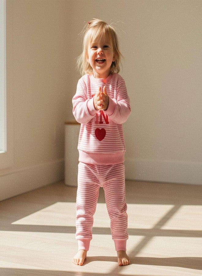 Nyapruwe Toddler Baby Girl Valentines Day Outfits Heart Long Sleeve Sweatshirts Tops Pants Sets Infant Winter Clothes (Pink, 18-24 Months) - Image 4