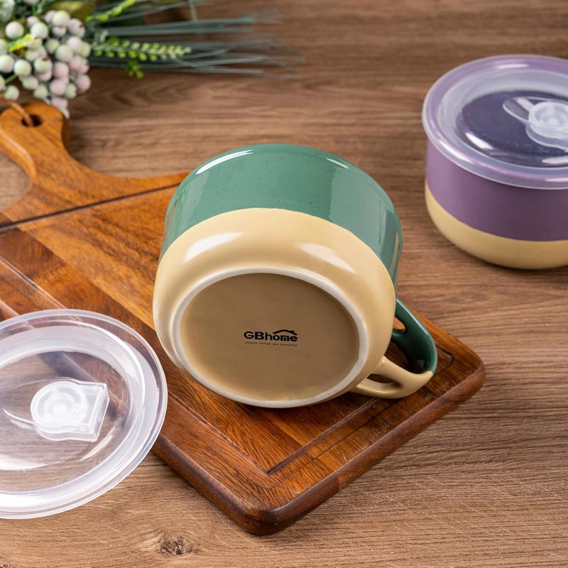 GBhome GBHOME Ceramic Soup Mugs with Handles and Lids24 OZ Soup Cups Set of 4 with Terracotta UndersideMug Bowls with Spoon for SoupCerealSaladNoodlesRamenMicroware Dishwasher SafeMulticolor2  - Image 3
