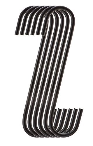 RuiLing 6-Pack S-Shaped Stainless Steel Hanging Hooks, Black, 6" for Kitchen, Plants, Gardening Tools, Clothes, Towels - Image 2