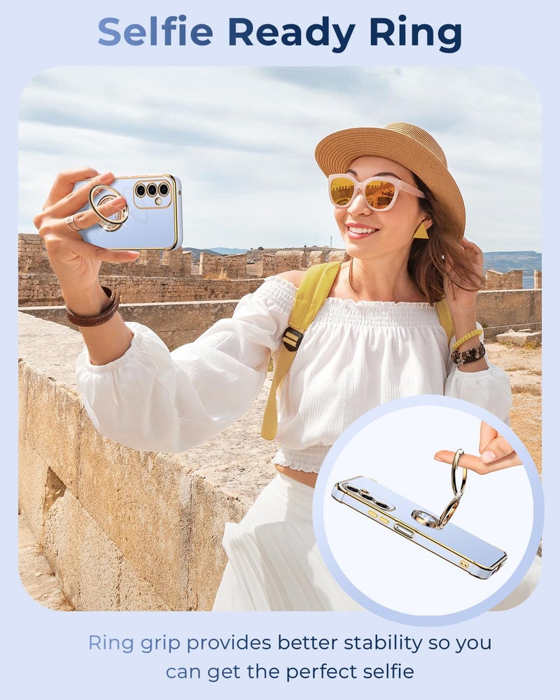 XYZ for Galaxy A15 5G Case with Stand, Samsung A15 5G Case with Double Ring, Women Girls Bling Luxury Protective Phone Case Heart for Samsung Galaxy A15 5G, Blue - Image 2