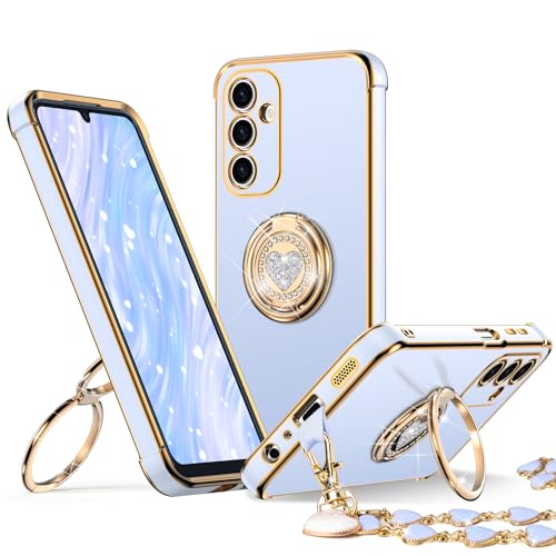 XYZ for Galaxy A15 5G Case with Stand, Samsung A15 5G Case with Double Ring, Women Girls Bling Luxury Protective Phone Case Heart for Samsung Galaxy A15 5G, Blue - Image 1