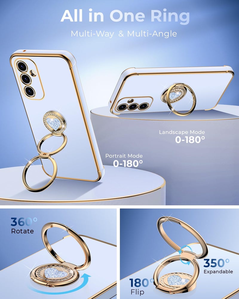 XYZ for Galaxy A15 5G Case with Stand, Samsung A15 5G Case with Double Ring, Women Girls Bling Luxury Protective Phone Case Heart for Samsung Galaxy A15 5G, Blue - Image 3