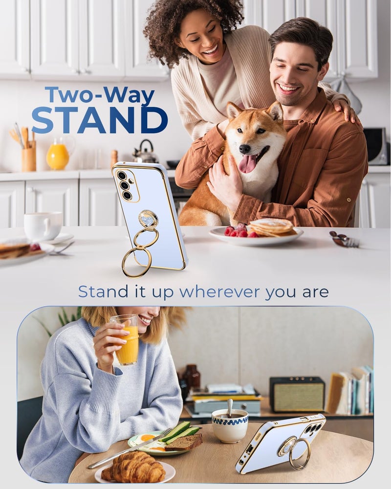 XYZ for Galaxy A15 5G Case with Stand, Samsung A15 5G Case with Double Ring, Women Girls Bling Luxury Protective Phone Case Heart for Samsung Galaxy A15 5G, Blue - Image 5